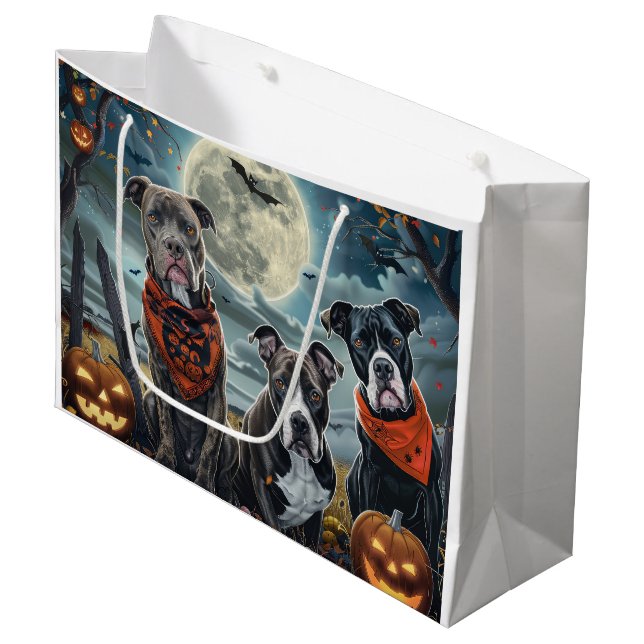 Pitbull Halloween Spooky Large Gift Bag (Front Angled)