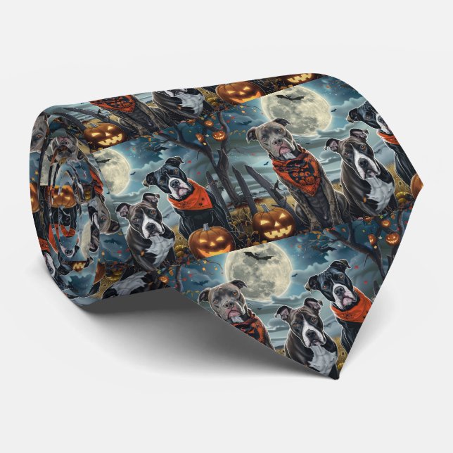 Pitbull Halloween Spooky Tie (Rolled)