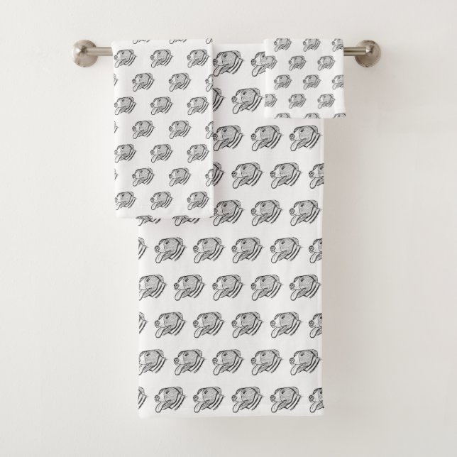 pitbull hand drawn photo dog animal lover bath towel set (Insitu)