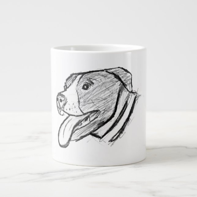 pitbull hand drawn photo dog animal lover large coffee mug (Front)