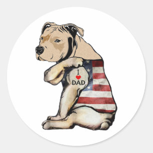 Pitbull I Love Dad Tattoo Fathers Day  Classic Round Sticker