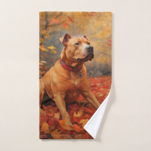 Pitbull in Autumn Leaves Fall Inspire Bath Towel Set