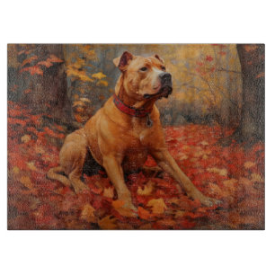 Pitbull in Autumn Leaves Fall Inspire  Cutting Board
