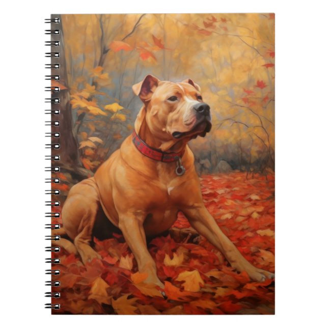 Pitbull in Autumn Leaves Fall Inspire  Notebook (Front)
