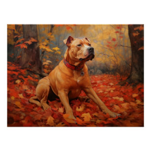 Pitbull in Autumn Leaves Fall Inspire  Poster