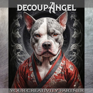 Pitbull in Red Kimono - Decoupage -  Tissue Paper