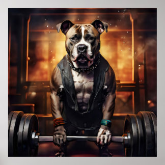 Pitbull Lifting Weights Vintage  Poster