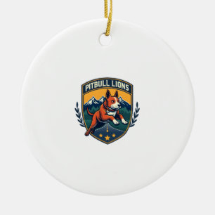 Pitbull Lions Vintage Mascot Sports Badge Vector D Ceramic Ornament