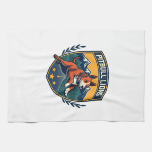 Pitbull Lions Vintage Mascot Sports Badge Vector D Kitchen Towel