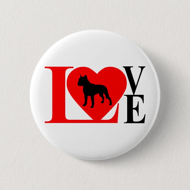 PITBULL LOVE RED AND BLACK 2 INCH ROUND BUTTON (Front)