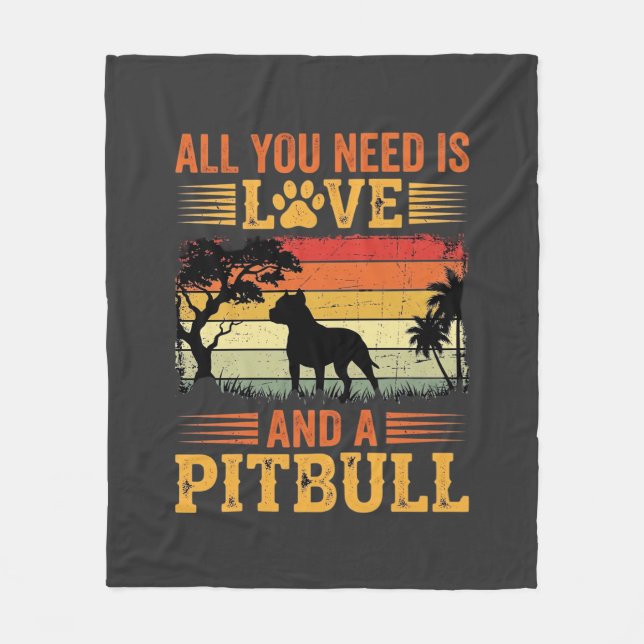 Pitbull Love Retro Sunset Dog Fleece Blanket (Front)