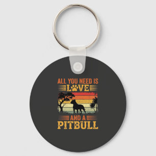 Pitbull Love Retro Sunset Dog Keychain