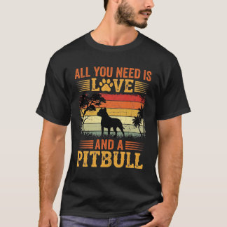 Pitbull Love Retro Sunset Dog T-Shirt