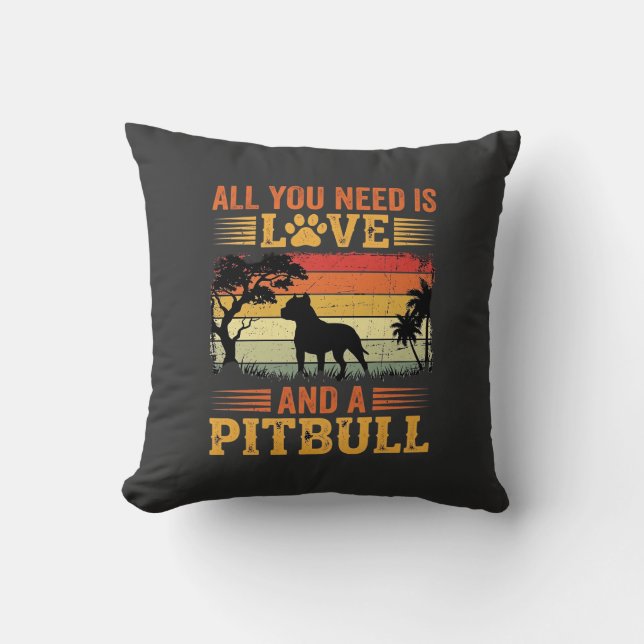 Pitbull Love Retro Sunset Dog Throw Pillow (Front)