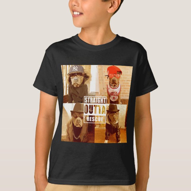 Pitbull Love Straight Outta Rescue Funny Pit Bull T-Shirt (Front)