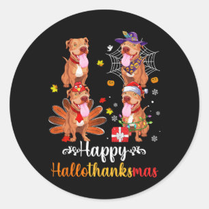 Pitbull Lover Halloween Merry Christmas Happy Hall Classic Round Sticker