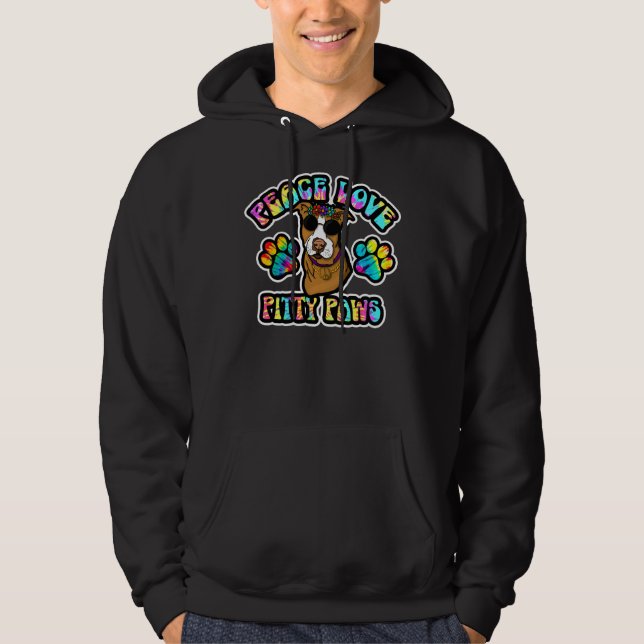 Pitbull Lover Peace Love Pitty Paws Cute Tie Dye H Hoodie (Front)