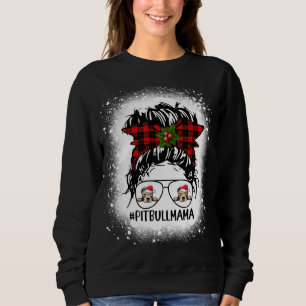 Pitbull Mama Buffalo Plaid Messy Bun Christmas Ble Sweatshirt