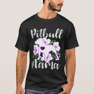 Pitbull Mama Purple Flowers Cute Pit Bull Pretty M T-Shirt