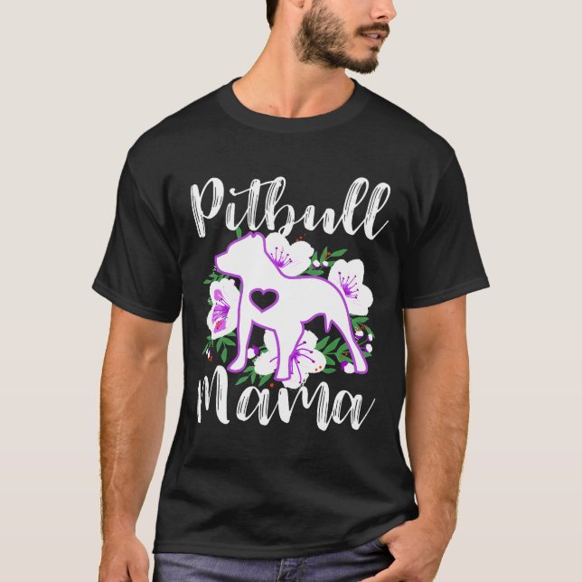 Pitbull Mama Purple Flowers Cute Pit Bull Pretty M T-Shirt (Front)