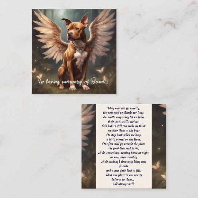 Pitbull Memorial Poem Brown Wings Add Name Gift Card (Front/Back)