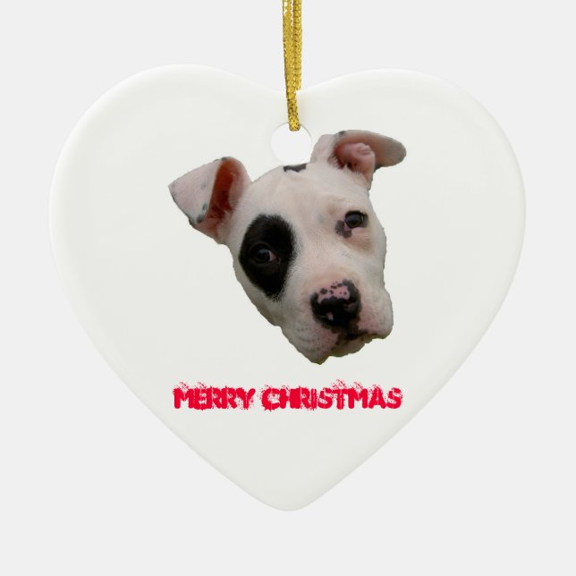 Pitbull Merry Christmas Ceramic Ornament (Front)