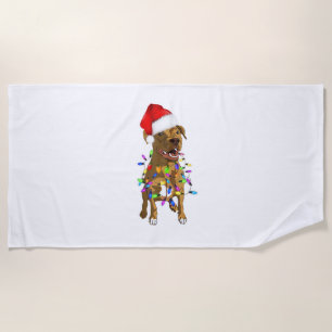 Pitbull Merry Christmas Tree Lights Funny Pajama P Beach Towel