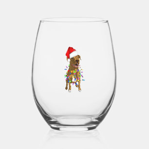 Pitbull Merry Christmas Tree Lights Funny Pajama P Stemless Wine Glass