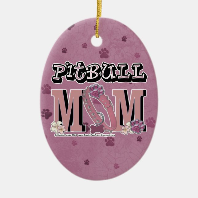 Pitbull MOM Ceramic Ornament (Front)