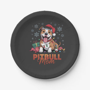 Pitbull Mom Christmas Santa Hat Pitbull Dog Mom Paper Plate