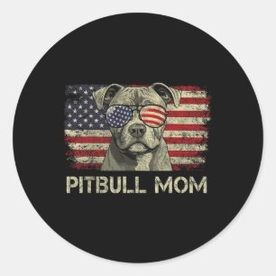 Pitbull Mom Dog Lovers American Flag 4th Of July Classic Round Sticker