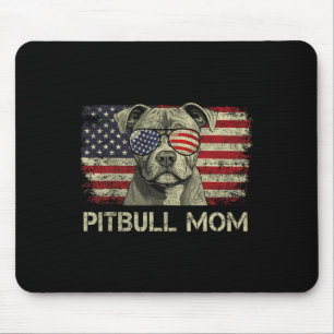 Pitbull Mom Dog Lovers American Flag 4th Of July Mouse Pad