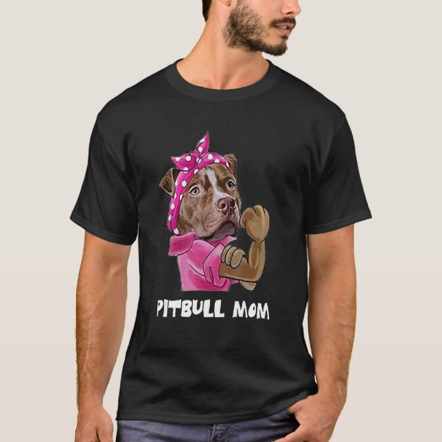 Pitbull Mom Ladies Dogs Tee (Front)