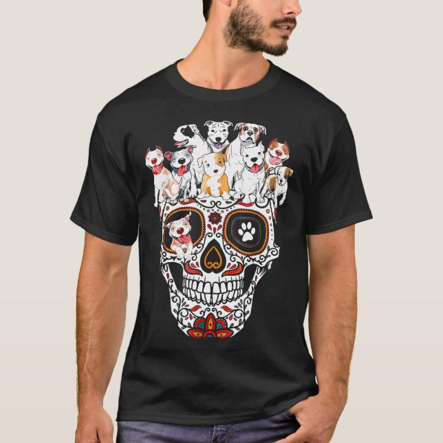 Pitbull Mom Sugar Skull Shirt Funny Gothic Dog Mom (Front)