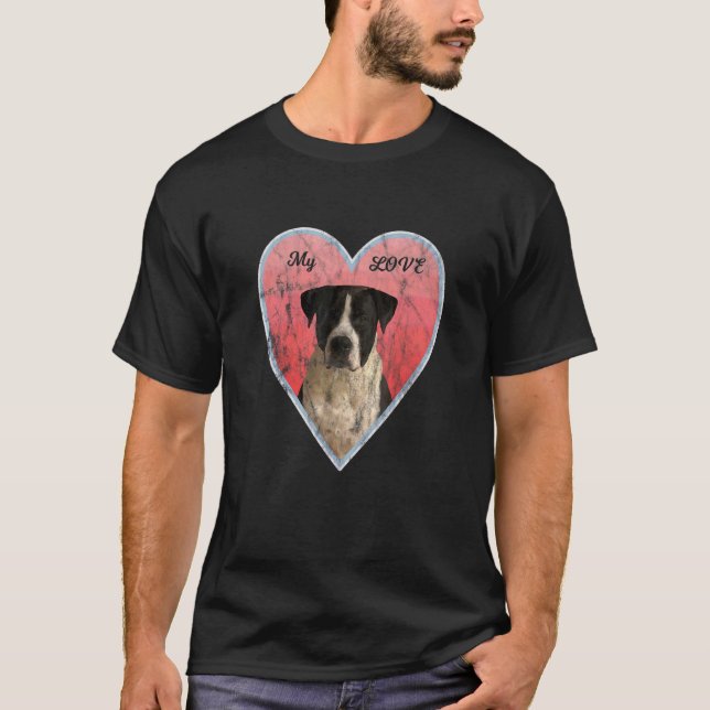 Pitbull My Love Design With Heart And Dog Graphic  T-Shirt (Front)