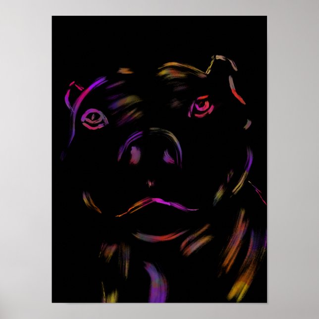 Pitbull Neon Hand Drawn Art Poster (Front)