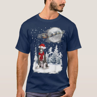 Pitbull On Snow Christmas Moon Lighting Santa Hat T-Shirt