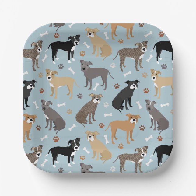 Pitbull Paws and Bones Paper Plate (Front)
