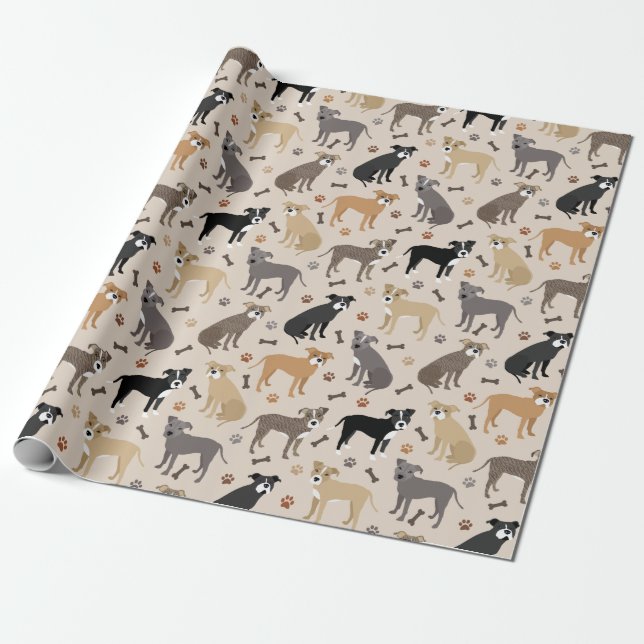 Pitbull Paws and Bones Wrapping Paper (Unrolled)