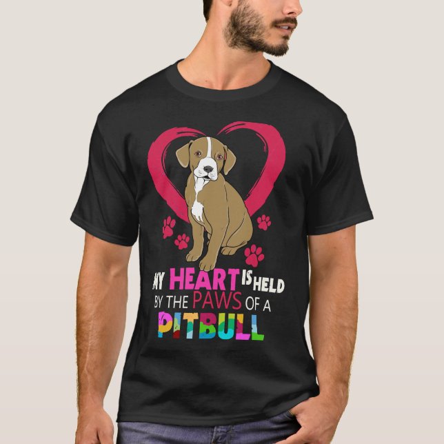 Pitbull Pit Bull Terrier Heart In The Paws Pitbull T-Shirt (Front)