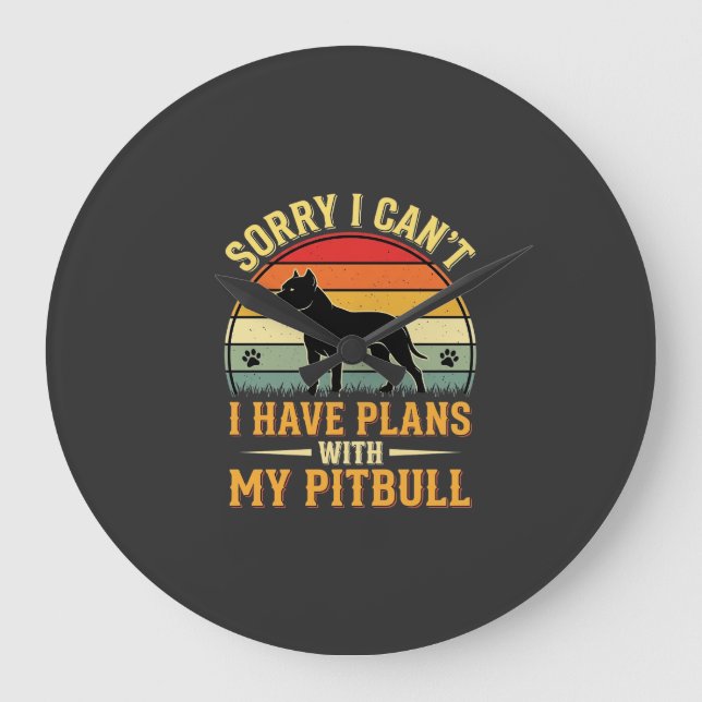Pitbull Plans Vintage Sunset Dog Lover Large Clock (Front)
