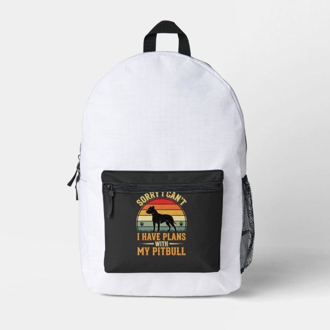 Pitbull Plans Vintage Sunset Dog Lover Printed Backpack (Front)