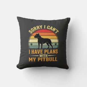 Pitbull Plans Vintage Sunset Dog Lover Throw Pillow