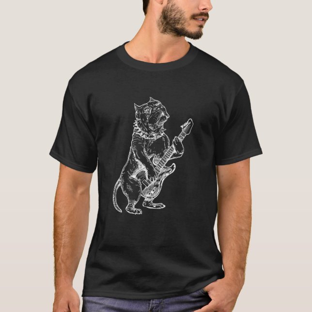 Pitbull Playing Guitar Dog Guitarist Animal Rock M T-Shirt (Front)