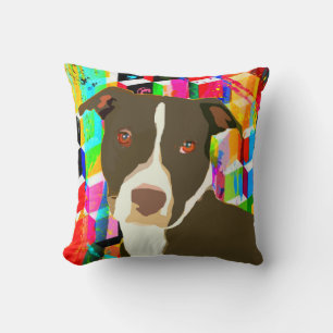 Pitbull Portrait Pop Art Throw Pillow