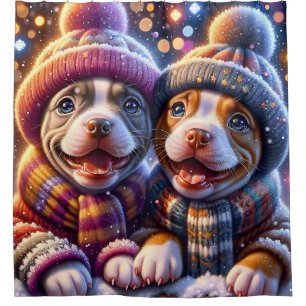 “Pitbull Puppies’ First Snowfall - Winter Art"