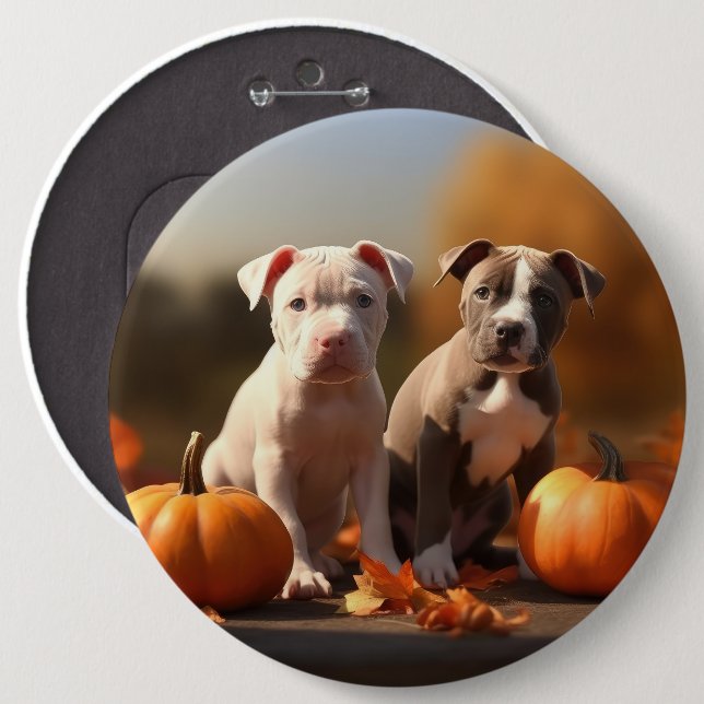 Pitbull Puppy Autumn Delight Pumpkin  6 Inch Round Button (Front & Back)
