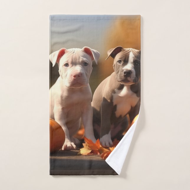 Pitbull Puppy Autumn Delight Pumpkin  Bath Towel Set (Hand Towel)