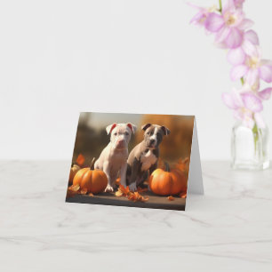 Pitbull Puppy Autumn Delight Pumpkin  Card