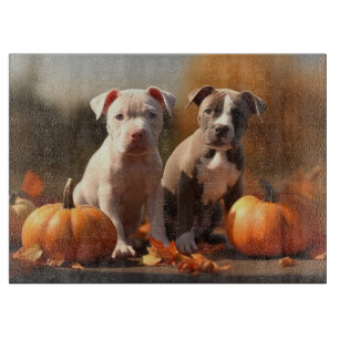 Pitbull Puppy Autumn Delight Pumpkin  Cutting Board